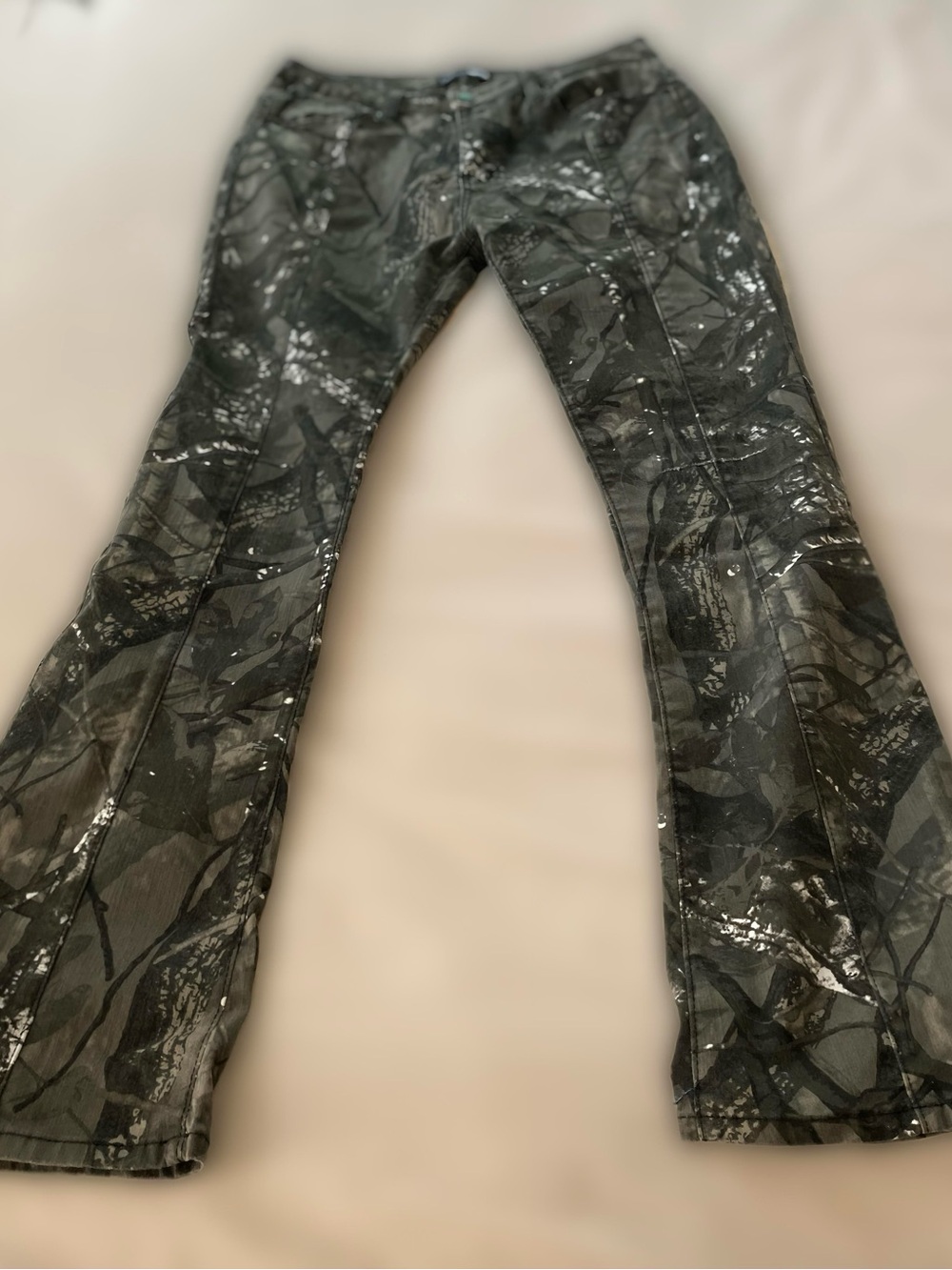 Fashion Nova Black & Gray Camo Bootcut Jeans
